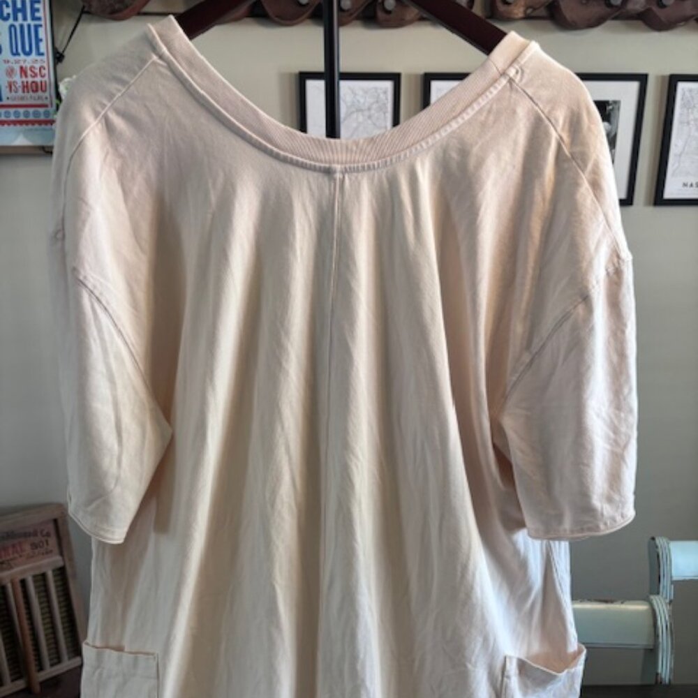 FP Movement - Womens L. Oversized shortsleeve icon romper, low v-back. Cream.